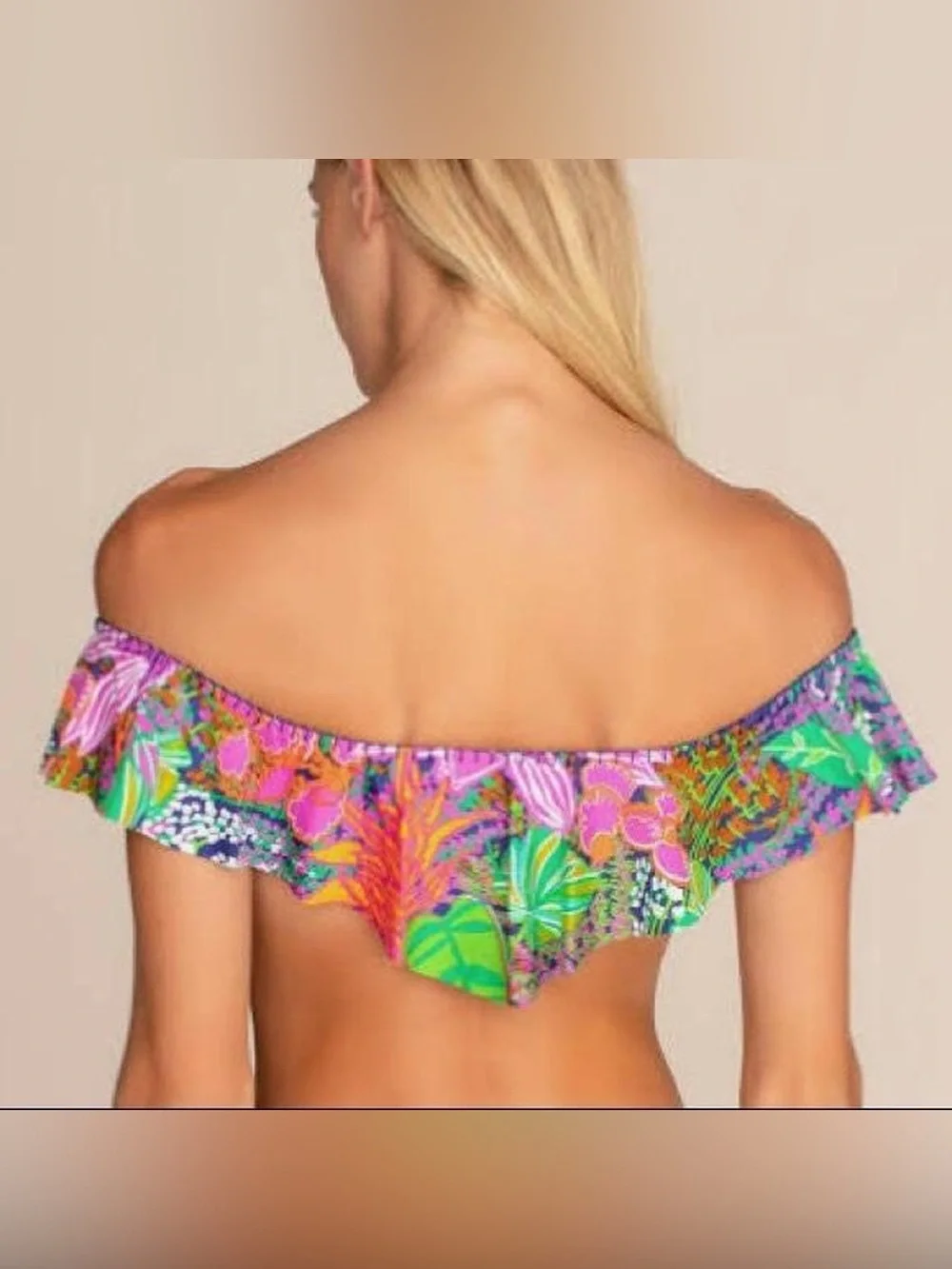 Trina Turk Tropic Escape Off the Shoulder Bikini Top Sz 6 Summer Floral